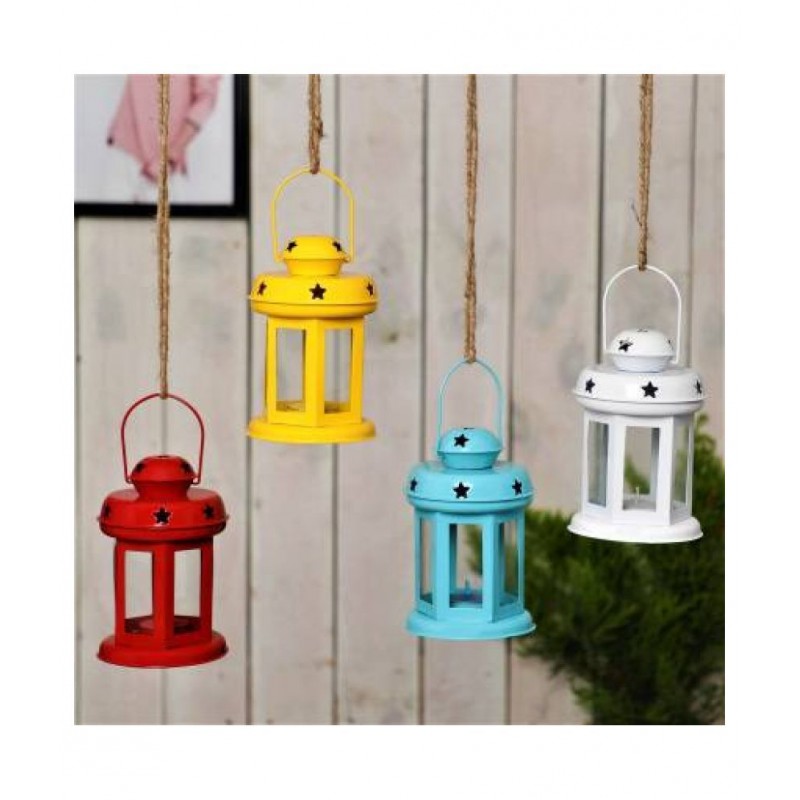 Being Nawab Multicolour Table Top and Hanging Iron Tea Light Holder - Pack of 4