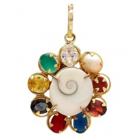 Bhaune collections Multicolour Synthetic Navratna Gomti Chakra Brass Pendant/Locket for Men and Women