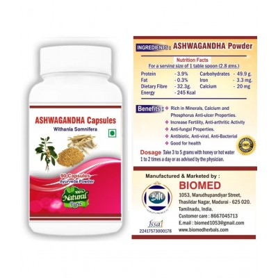 BioMed Ashwagandha Capsule 90 no.s Pack Of 1 BioMed Ashwagandha Capsule 90 no.s Pack Of 1