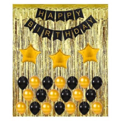 Black & Gold Happy Birthday Party Decoration Pack  (Set of 56)