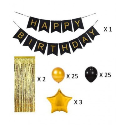 Black & Gold Happy Birthday Party Decoration Pack  (Set of 56)