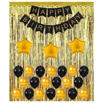Black & Gold Happy Birthday Party Decoration Pack  (Set of 56)