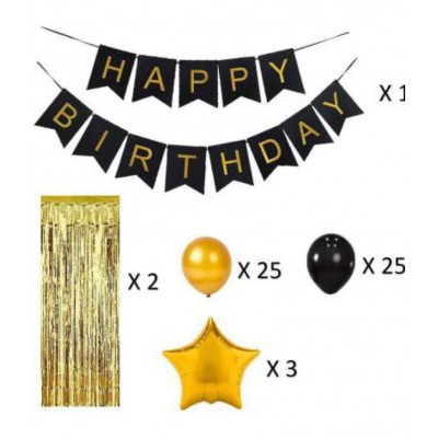 Black & Gold Happy Birthday Party Decoration Pack  (Set of 56)