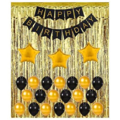 Black & Gold Happy Birthday Party Decoration Pack  (Set of 56)