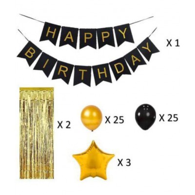 Black & Gold Happy Birthday Party Decoration Pack  (Set of 56)