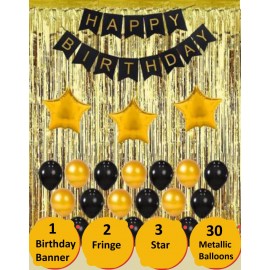 Black & Gold Happy Birthday Party Decoration Pack  (Set of 56)