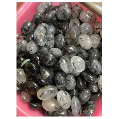 Black & White Rutilated Quartz Natural Agate Tumble Stone