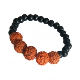 Black Onyx  With 5 Rudraksha Beads Bracelet for Men & Women Black Onyx  With 5 Rudraksha Beads Bracelet for Men & Women