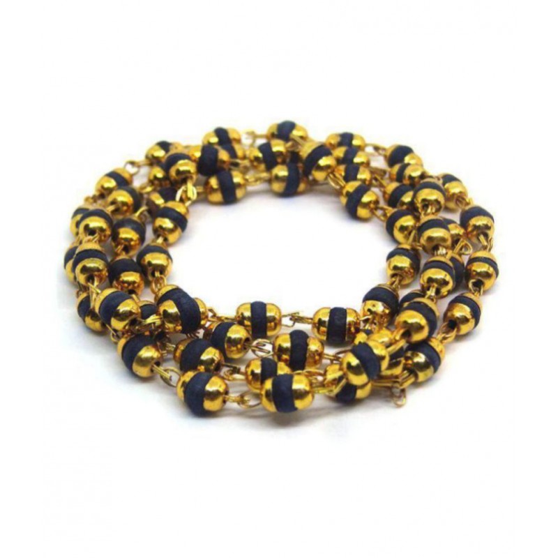 Black Tulsi Beads Mala In Brass made Golden Self Design Caps Black Tulsi Beads Mala In Brass made Golden Self Design Caps