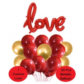 Blooms  Anniversary Love 31 pcs Combo Love shape foil Balloon + Red and Golden Metallic Balloons