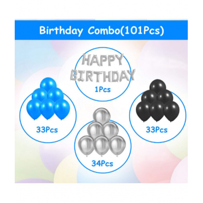 Blooms 101 Pcs Wonderful Combo Happy Birthday Letter Foil Balloon  + Blue,Black and Silver Metallic Balloons