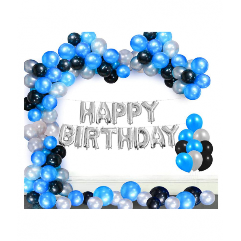 Blooms 101 Pcs Wonderful Combo Happy Birthday Letter Foil Balloon  + Blue,Black and Silver Metallic Balloons