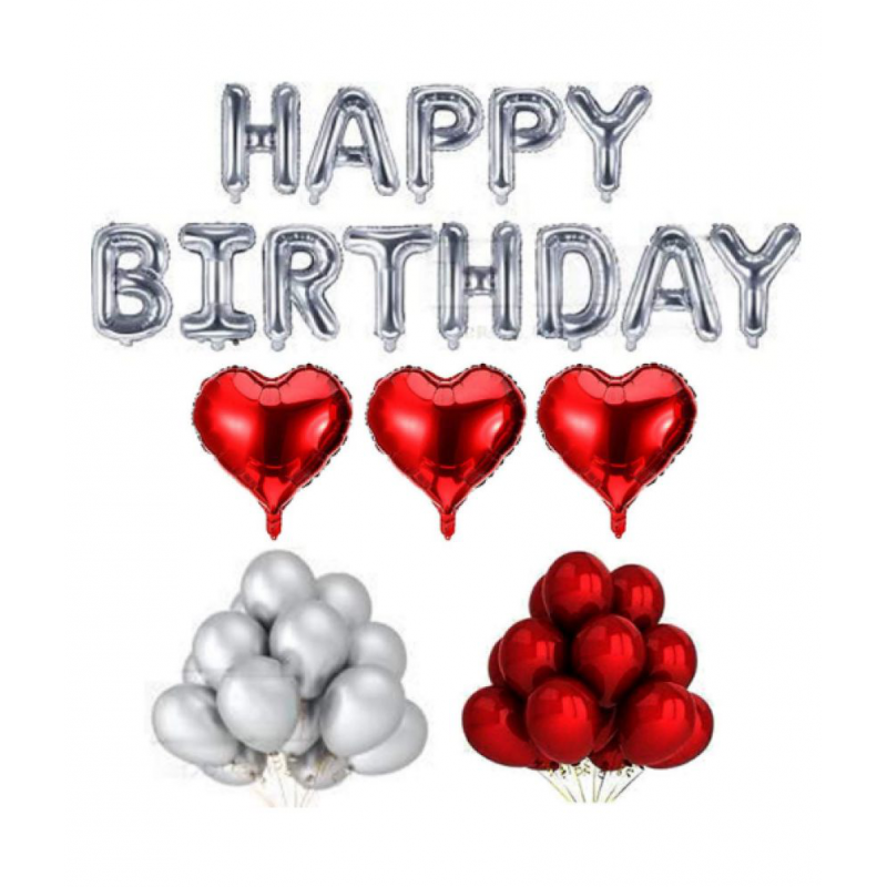 Blooms 49 pcs surprise Combo  Happy Birthday Letter foil balloons +  heart shape Foil Balloons + Metallic Balloons