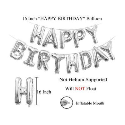 Blooms Blue & Silver theme Happy Birthday Décor Pack of 81 Pcs.-Silver Foil HBD(13)+Blue Foil Curtain(1)+Foil 18"Silver Heart(1)+Star Blue(1)+Blue Confetti Balloons(5)+Metallic Balloons Blue(30)+White(30)