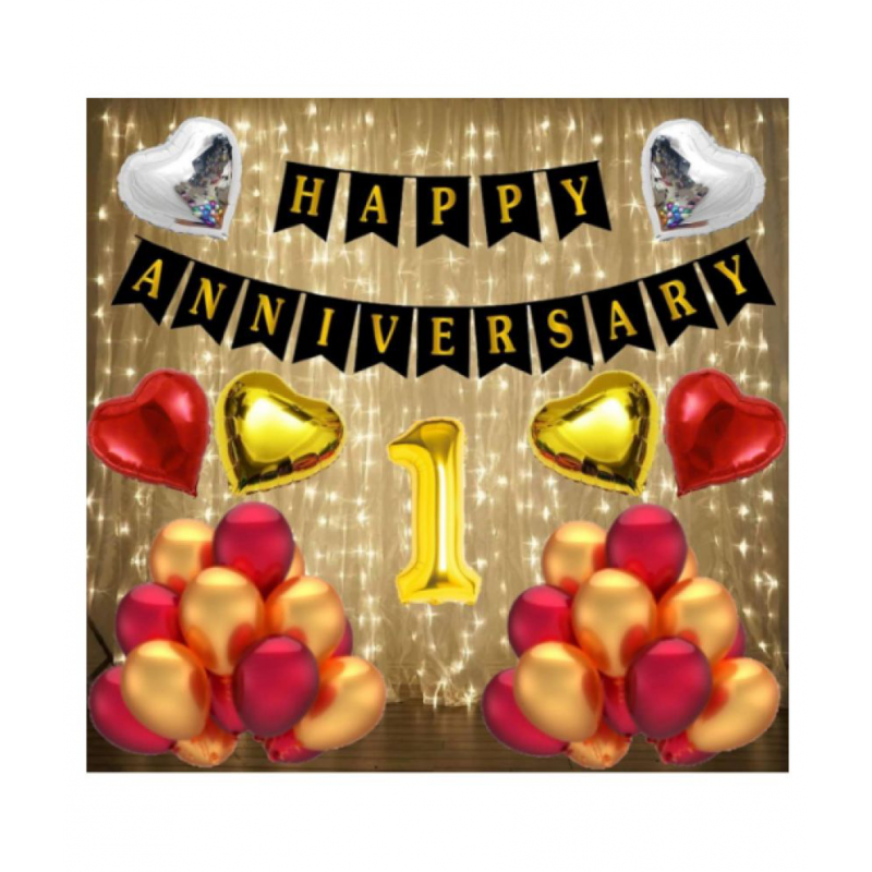 Blooms Event  1 no.Gold Foil Balloons with Happy Anniversary Decoration Items