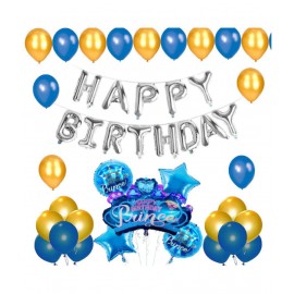 Blooms Event  Prince Theme Birthday Decoration Kit 36Pcs Set for Husband Boys Balloons Decorations Items Combo with Blue Prince Foil Balloon, Happy Birthday Balloon, Metallic Balloons
