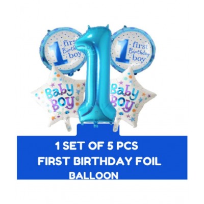 Blooms Event Baby Boy 1st Birthday Theme Decorations Kit Combo (47 Pcs ) Blue Bday Banner, one number Foil Balloon Set, Glue Dot & 40 Pcs Metallic Balloons