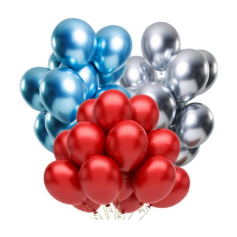 Blooms Event Combo of Red,Silver,Blue Color Metallic Balloon pack of 51 pcs