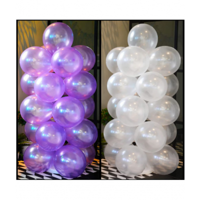 Blooms Event Latex Metallic Balloon ( Purple + white) with Balloon Pump
