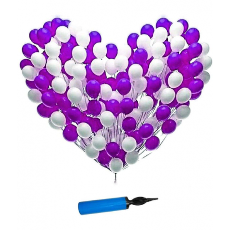 Blooms Event Latex Metallic Balloon ( Purple + white) with Balloon Pump