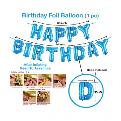 Blooms Event birthday Decoration kit for 1st Birthday Boys-56Pcs with Foil Curtain , Bday Supplies Items with Blue HBD foil Balloon, Number Foil Baloons