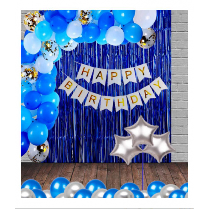 Blooms Happy Birthday Lavish Precious theme ( Blue & Silver) - Pack of 41 Pcs.