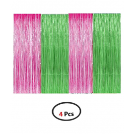 Blooms Pink +Green Metallic Foil Curtain Pack of 4