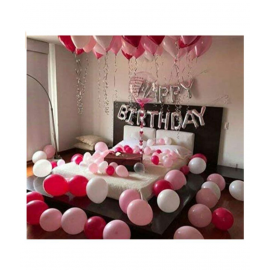 Blooms Romantic 91 pcs Combo Happy Birthday foil Balloon +Red pink and white Mettallic Balloon