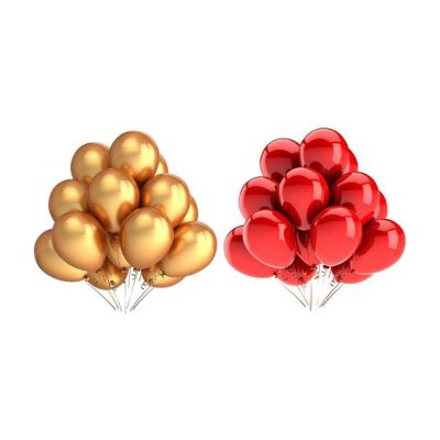 Blooms Standard 53 Pcs Combo Happy Birthday  Banner  + Golden Fringe Curtain  + Red and Golden Metallic Balloons