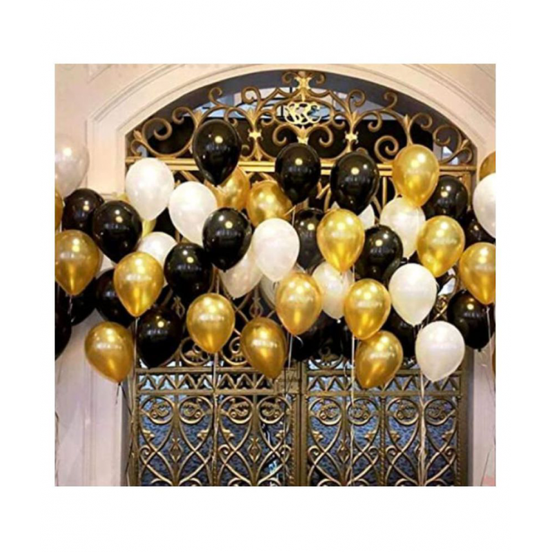 Blooms Theme Gold, Black and White  Balloons Metallic Latex Balloon (Set of 51 Pic)