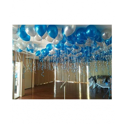 Blooms Vibrant Colous Combo Pack of 100 Balloons - Blue & Silver Balloon Combo
