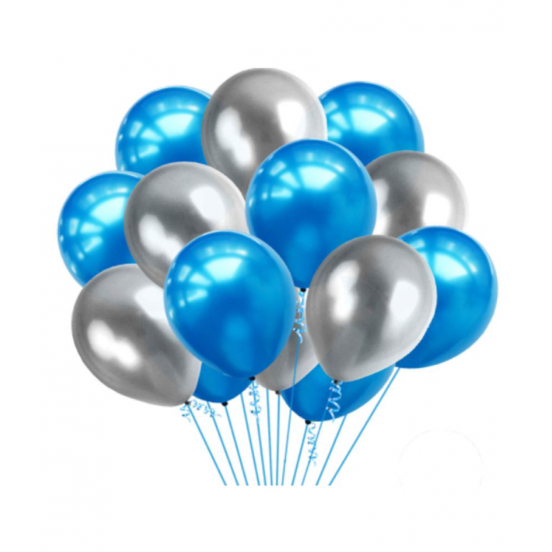 Blooms Vibrant Colous Combo Pack of 100 Balloons - Blue & Silver Balloon Combo