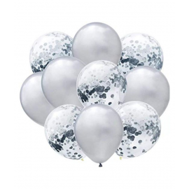Blooms silver confetti and silver  metallic balloon combo
