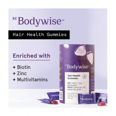 Bodywise Biotin Hair Gummies for Hair Fall | No Added Sugar | Multivitamins | Biotin Supplements for Stronger Hair | 60 Gummies Bodywise Biotin Hair Gummies for Hair Fall | No Added Sugar | Multivitamins | Biotin Supplements for Stronger Hair | 60 Gummies
