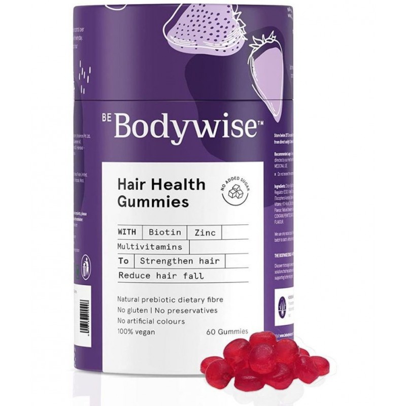 Bodywise Biotin Hair Gummies for Hair Fall | No Added Sugar | Multivitamins | Biotin Supplements for Stronger Hair | 60 Gummies Bodywise Biotin Hair Gummies for Hair Fall | No Added Sugar | Multivitamins | Biotin Supplements for Stronger Hair | 60 Gummies