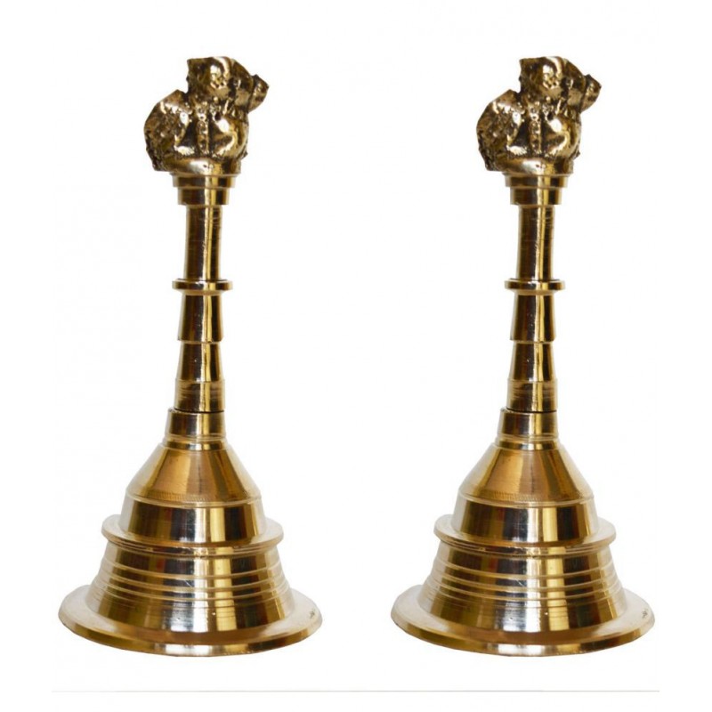 Brass Metal Hand Bell Pair Pooja accessory for Home Temple in Yellow Finish Brass Metal Hand Bell Pair Pooja accessory for Home Temple in Yellow Finish