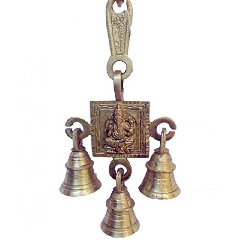 Brass Metal Hindu Religious Ganesh Hanging Bell Fine Decorated by Bharat Haat  BH00503