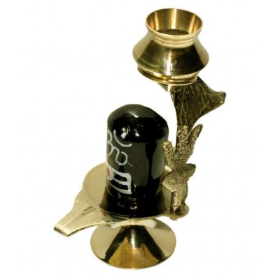Brass Shaligram Shiva Ling Lingam Shivling Statue Decorative Showpiece - 10 cm (Brass, Gold)