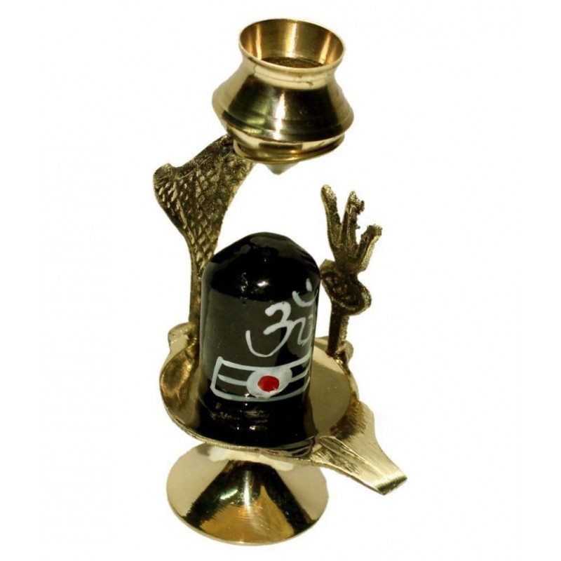 Brass Shaligram Shiva Ling Lingam Shivling Statue Decorative Showpiece - 10 cm (Brass, Gold)