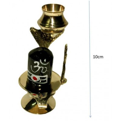Brass Shaligram Shiva Ling Lingam Shivling Statue Decorative Showpiece - 10 cm (Brass, Gold)