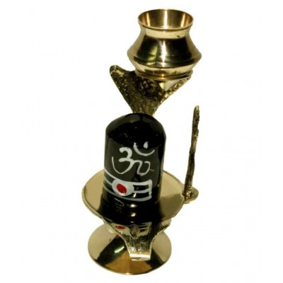 Brass Shaligram Shiva Ling Lingam Shivling Statue Decorative Showpiece - 10 cm (Brass, Gold)