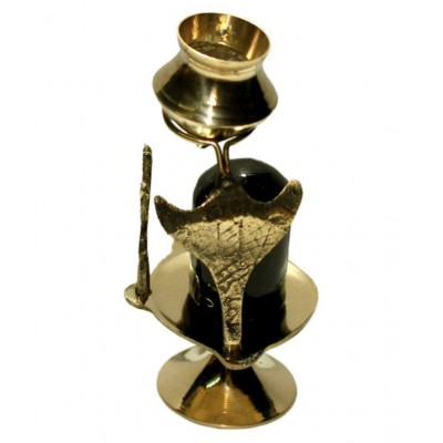 Brass Shaligram Shiva Ling Lingam Shivling Statue Decorative Showpiece - 10 cm (Brass, Gold)