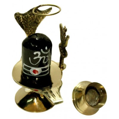 Brass Shaligram Shiva Ling Lingam Shivling Statue Decorative Showpiece - 10 cm (Brass, Gold)