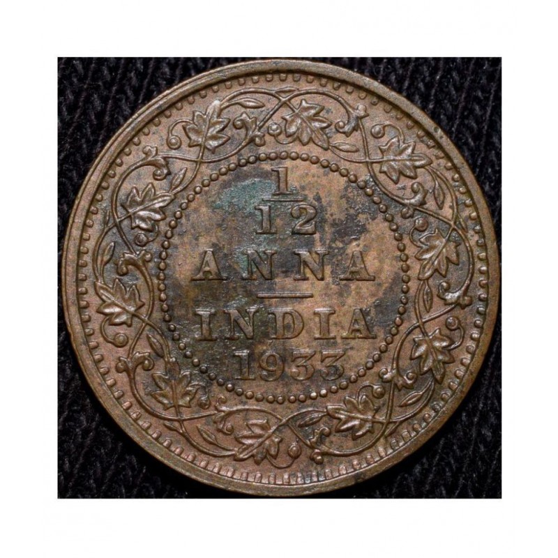 Bronze 1/12 Anna of George V (AD 1933) of Calcutta Mint BEAUTIFUL  Grade CUTE COIN
