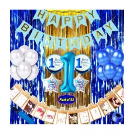 Bubble Trouble Baby boy First/1st Happy Birthday room/Wall Party Decorations Combo/Kit Pack blu