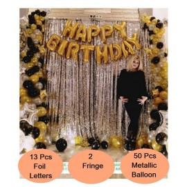 Buzz Happy Birthday Letter Foil Balloon Set of Gold + 2Pcs Silver Fringe Curtain (3 X 6 Feet) + Pack of 50 pcs Metallic Balloons(Black&Gold,Sliver) For Birthdays Parties Buzz Happy Birthday Letter Foil Balloon Set of Gold + 2Pcs Silver Fringe Curtain (3 X 6 Feet) + Pack of 50 pcs Metallic Balloons(Black&Gold,Sliver) For Birthdays Parties