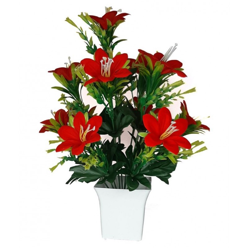 CHAUDHARY FLOWER Lily Red Flowers With Pot - Pack of 1