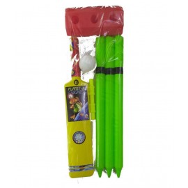 CRICKET PLASTIC BAT BALL WICKET SET FOR KIDS LIGHT WEIGHT HAVING ONE BAT, ONE BALL, THREE WICKETS, ONE STAND, ONE WAIL
