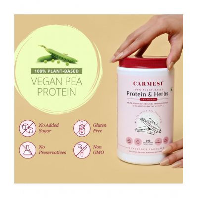 Carmesi Protein & Herbs for Women | 100% Vegan Pea Protein | Chocolate Flavoured | 500 gm (16 Servings) | Plant-Based