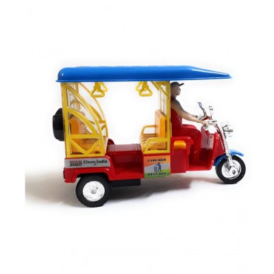 Centy E-Rickshaw, Plastic Toy with Rubber Tyre, Pull Back, DieCast